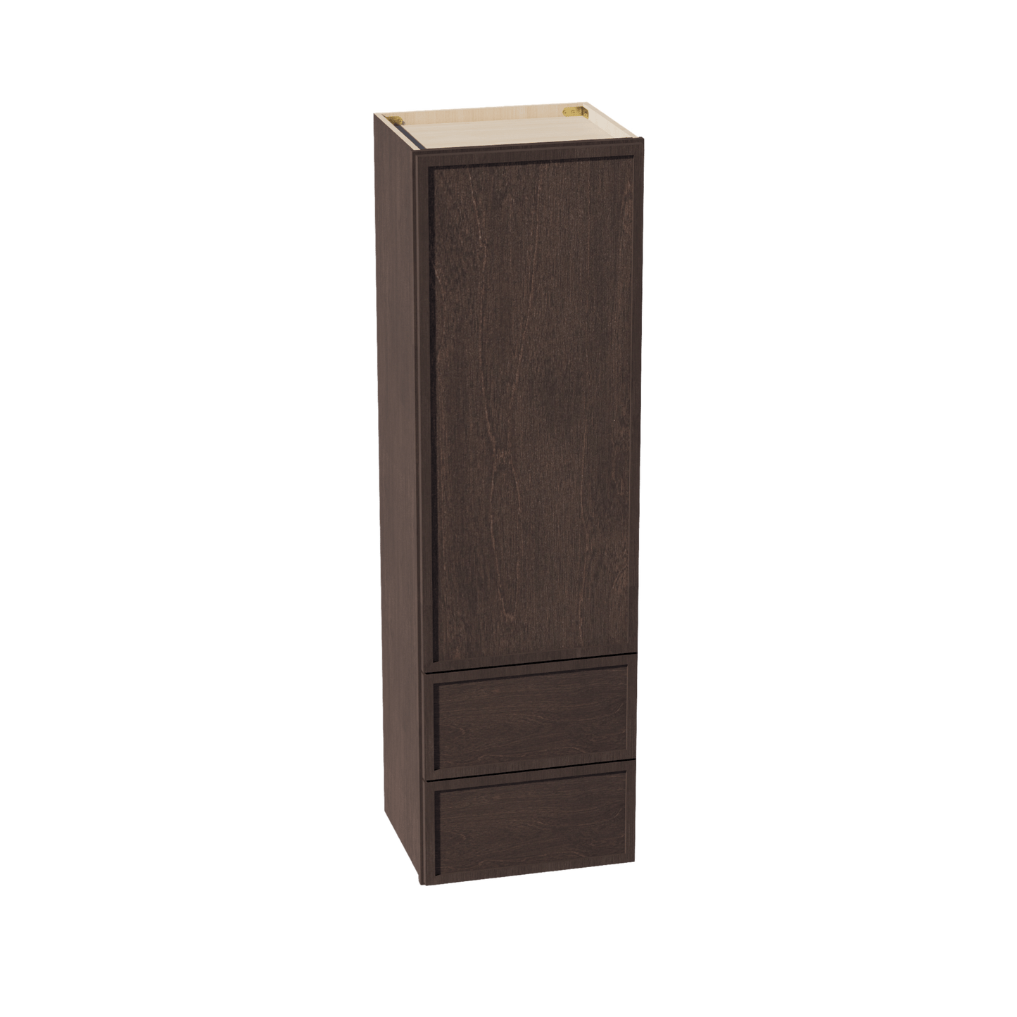 SM - WD1860: Mocha Brown Slim Shaker 18"W x 60"H 1 Door & 2 Drawers Special Wall Cabinet - NextCabinets