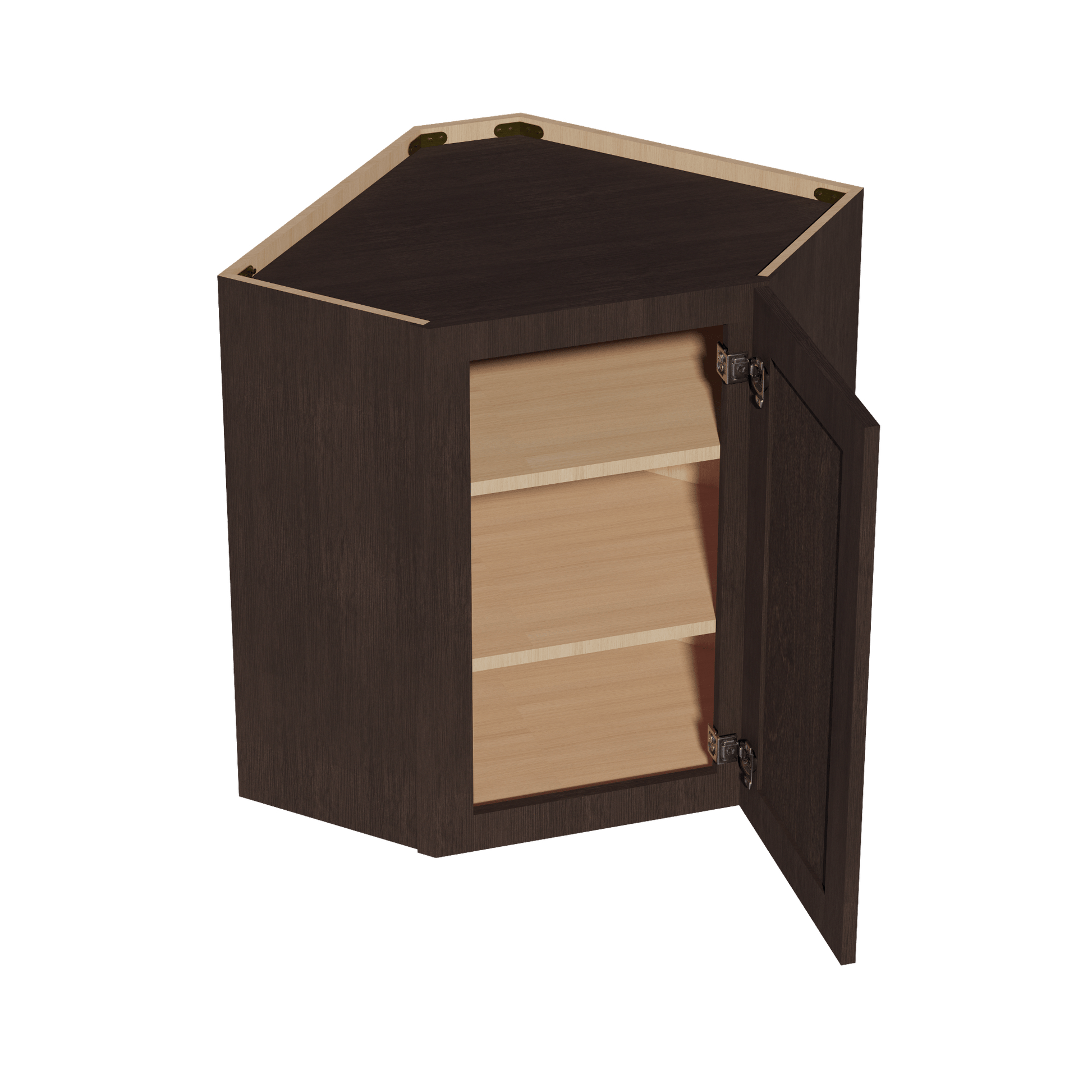 SM - WDC2430: Mocha Brown Slim Shaker 24"W x 30"H 1 Door & 2 Shelves Diagonal Wall Corner Cabinet - NextCabinets