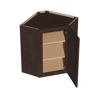 SM - WDC2430: Mocha Brown Slim Shaker 24"W x 30"H 1 Door & 2 Shelves Diagonal Wall Corner Cabinet - NextCabinets