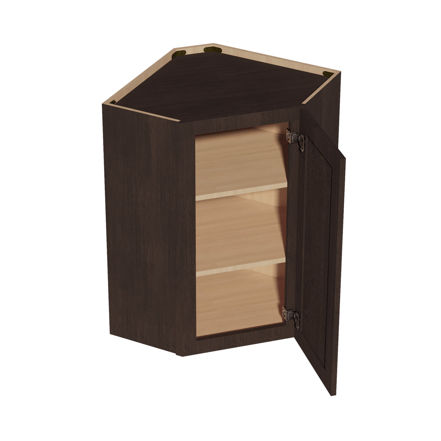 SM - WDC2436: Mocha Brown Slim Shaker 24"W x 36"H 1 Door & 2 Shelves Diagonal Wall Corner Cabinet - NextCabinets