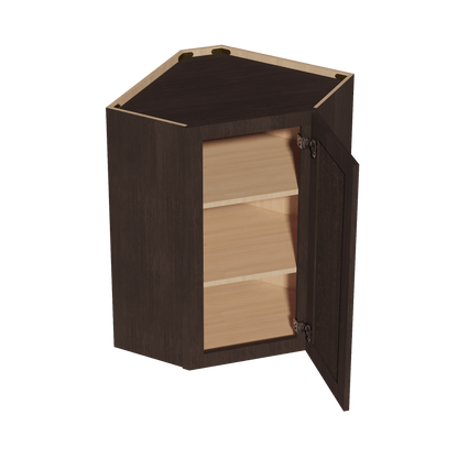 SM - WDC2436: Mocha Brown Slim Shaker 24"W x 36"H 1 Door & 2 Shelves Diagonal Wall Corner Cabinet - NextCabinets