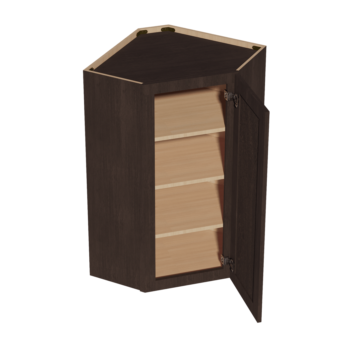 SM - WDC2442: Mocha Brown Slim Shaker 24"W x 42"H 1 Door & 2 Shelves Diagonal Wall Corner Cabinet - NextCabinets