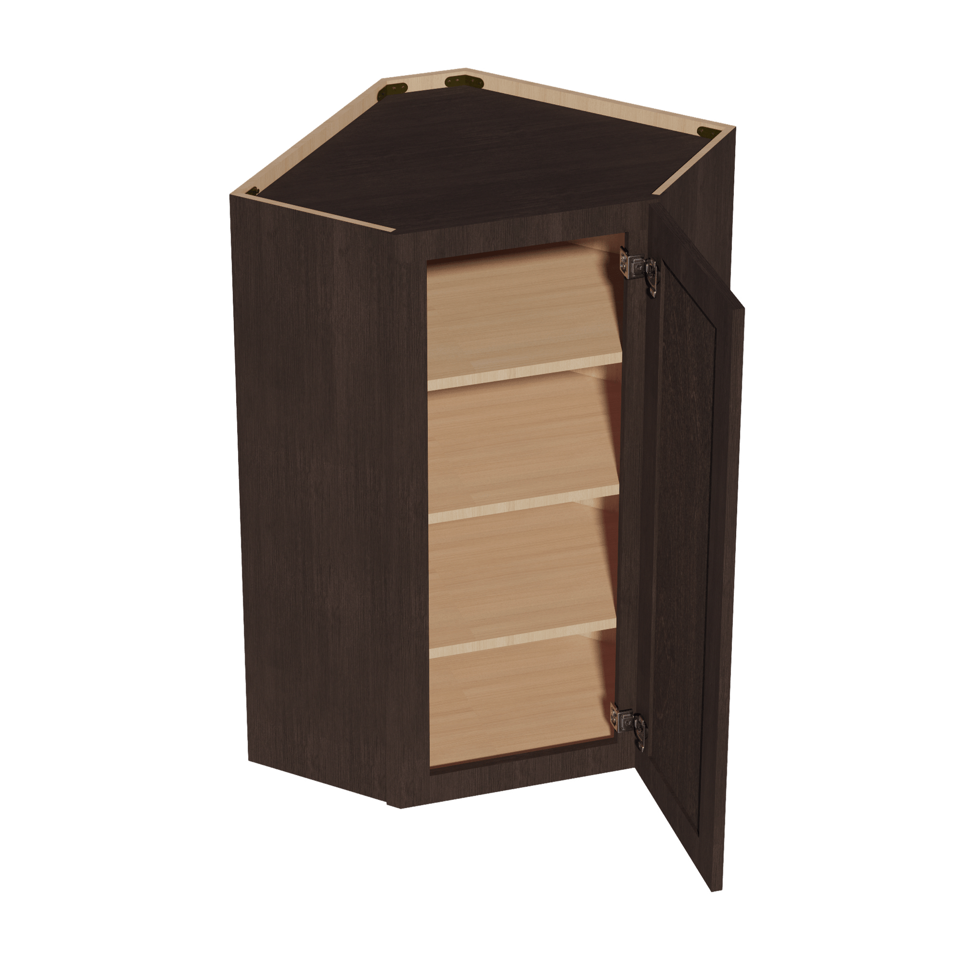 SM - WDC2442: Mocha Brown Slim Shaker 24"W x 42"H 1 Door & 2 Shelves Diagonal Wall Corner Cabinet - NextCabinets