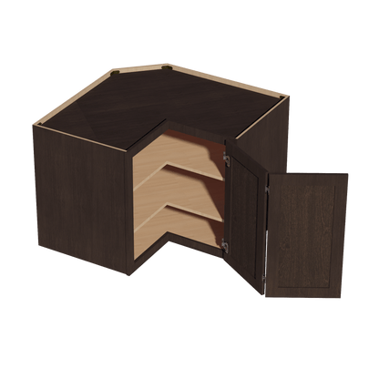 SM - WPC2430: Mocha Brown Slim Shaker 24"W x 30"H 1 Door & 2 Shelves Pie Cut Wall Corner Cabinet - NextCabinets