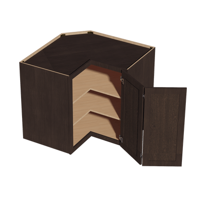 SM - WPC2436: Mocha Brown Slim Shaker 24"W x 36"H 1 Door & 2 Shelves Pie Cut Wall Corner Cabinet - NextCabinets