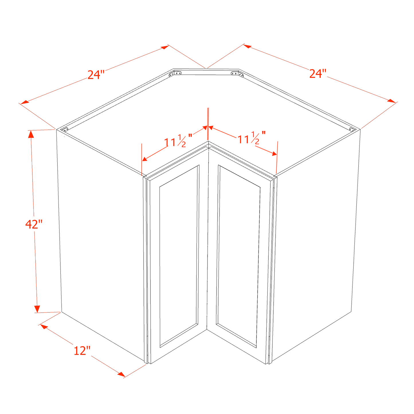 SM - WPC2442: Mocha Brown Slim Shaker 24"W x 42"H 1 Door & 3 Shelves Pie Cut Wall Corner Cabinet - NextCabinets