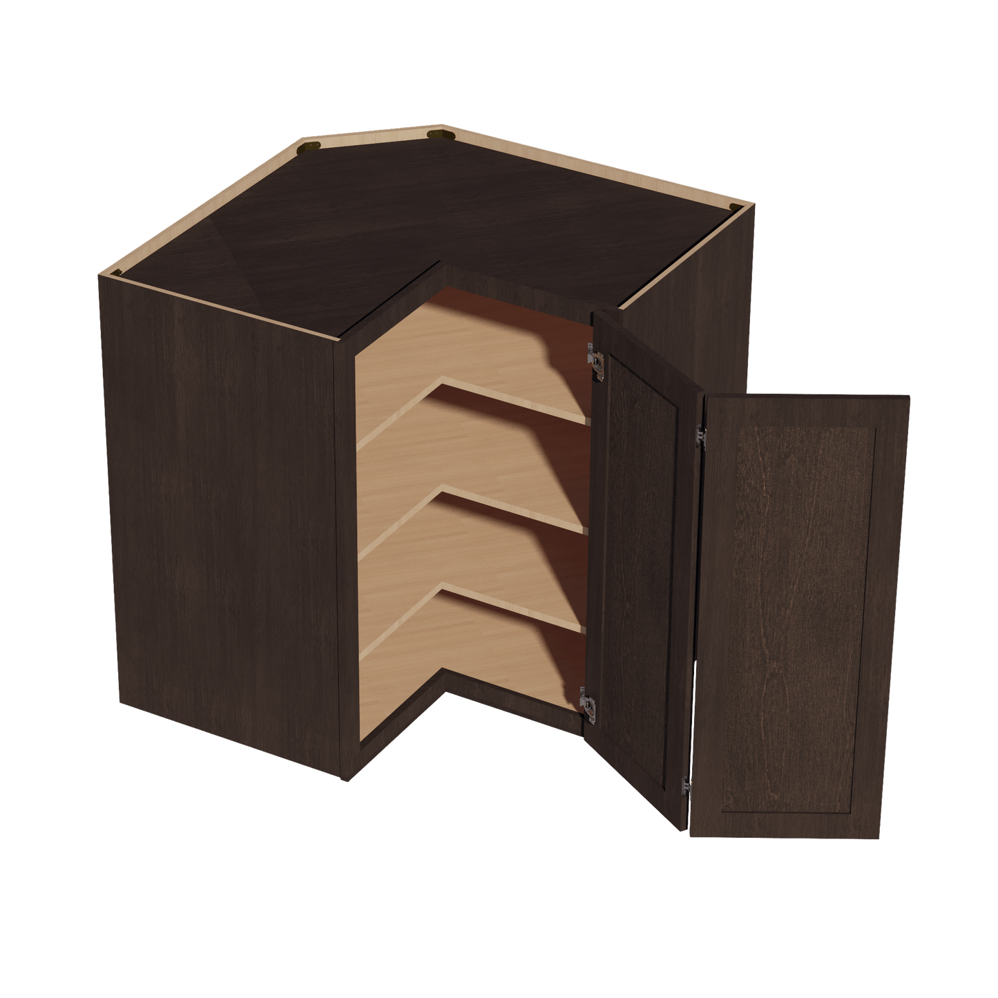 SM - WPC2442: Mocha Brown Slim Shaker 24"W x 42"H 1 Door & 3 Shelves Pie Cut Wall Corner Cabinet - NextCabinets