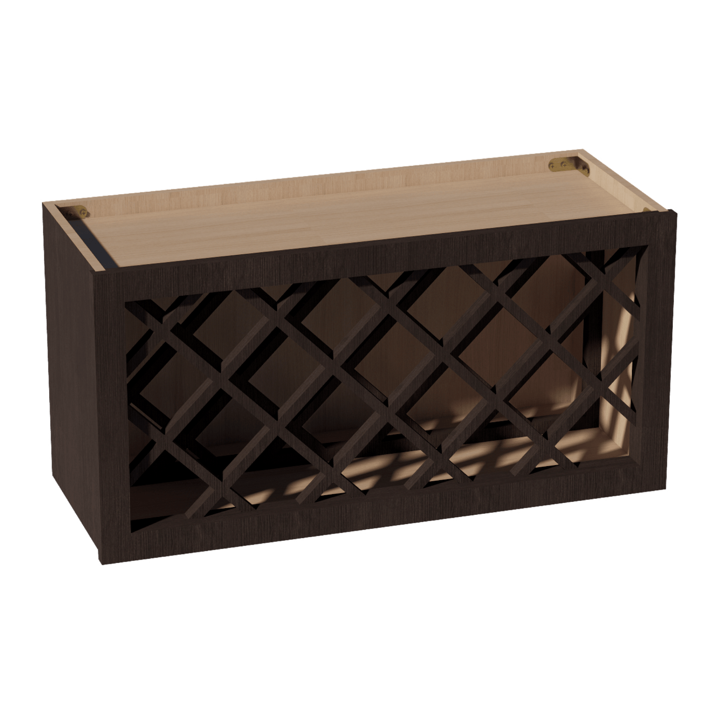 SM - WR3015: Mocha Brown Slim Shaker 30"W x 15"H x 12"D Wall Wine Rack Incl. Shelf - NextCabinets