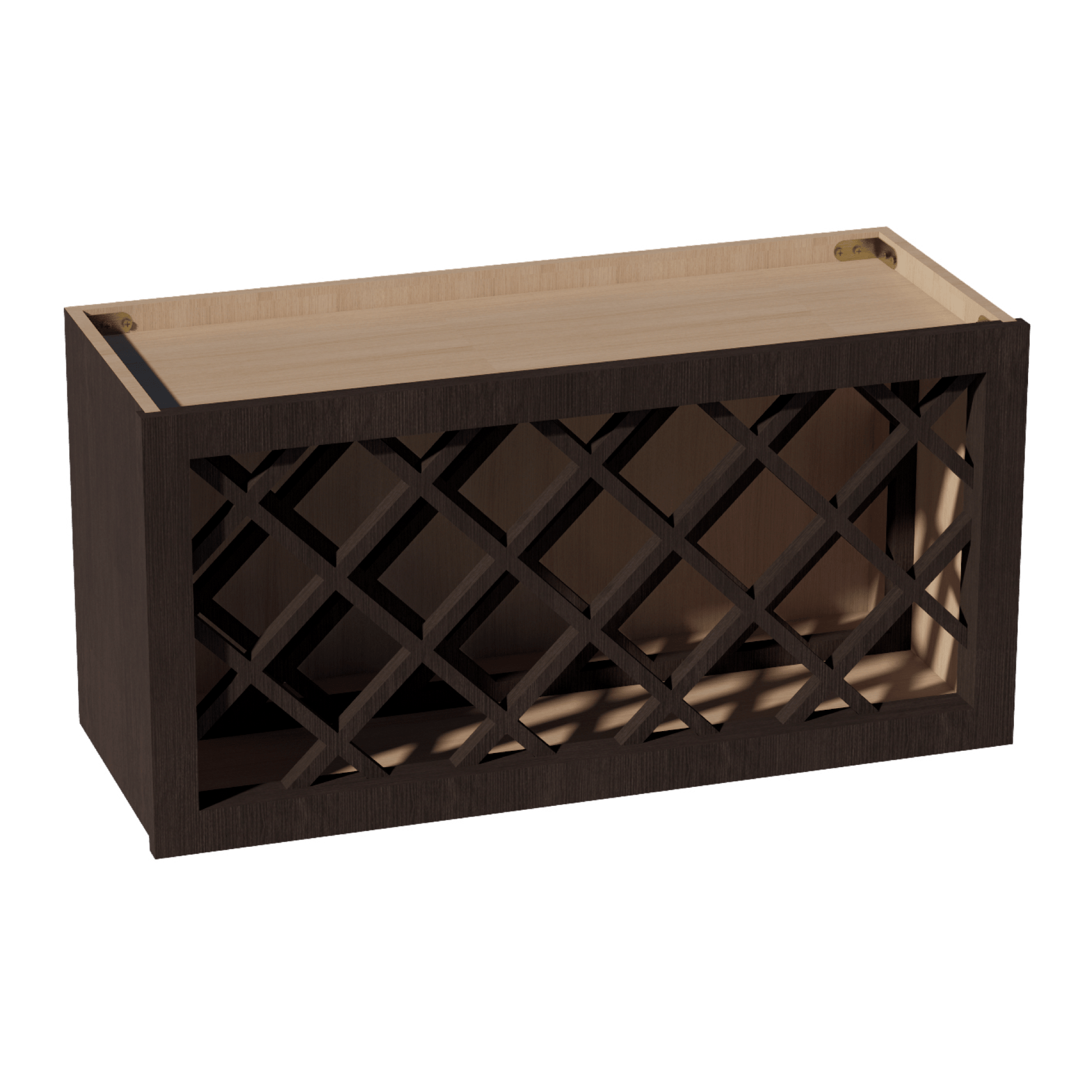 SM - WR3015: Mocha Brown Slim Shaker 30"W x 15"H x 12"D Wall Wine Rack Incl. Shelf - NextCabinets