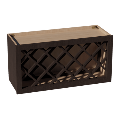 SM - WR3015: Mocha Brown Slim Shaker 30"W x 15"H x 12"D Wall Wine Rack Incl. Shelf - NextCabinets