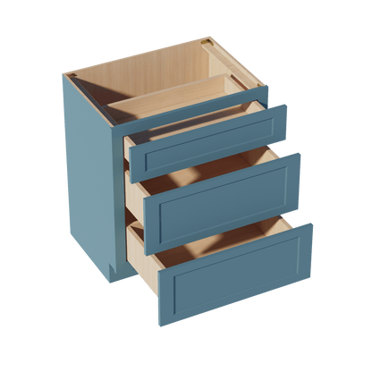 TG - VDB3021: Soft Green Shaker 30"W x 34 - 1/2"H x 21"D 3 Drawers Vanity Base Cabinets - NextCabinets