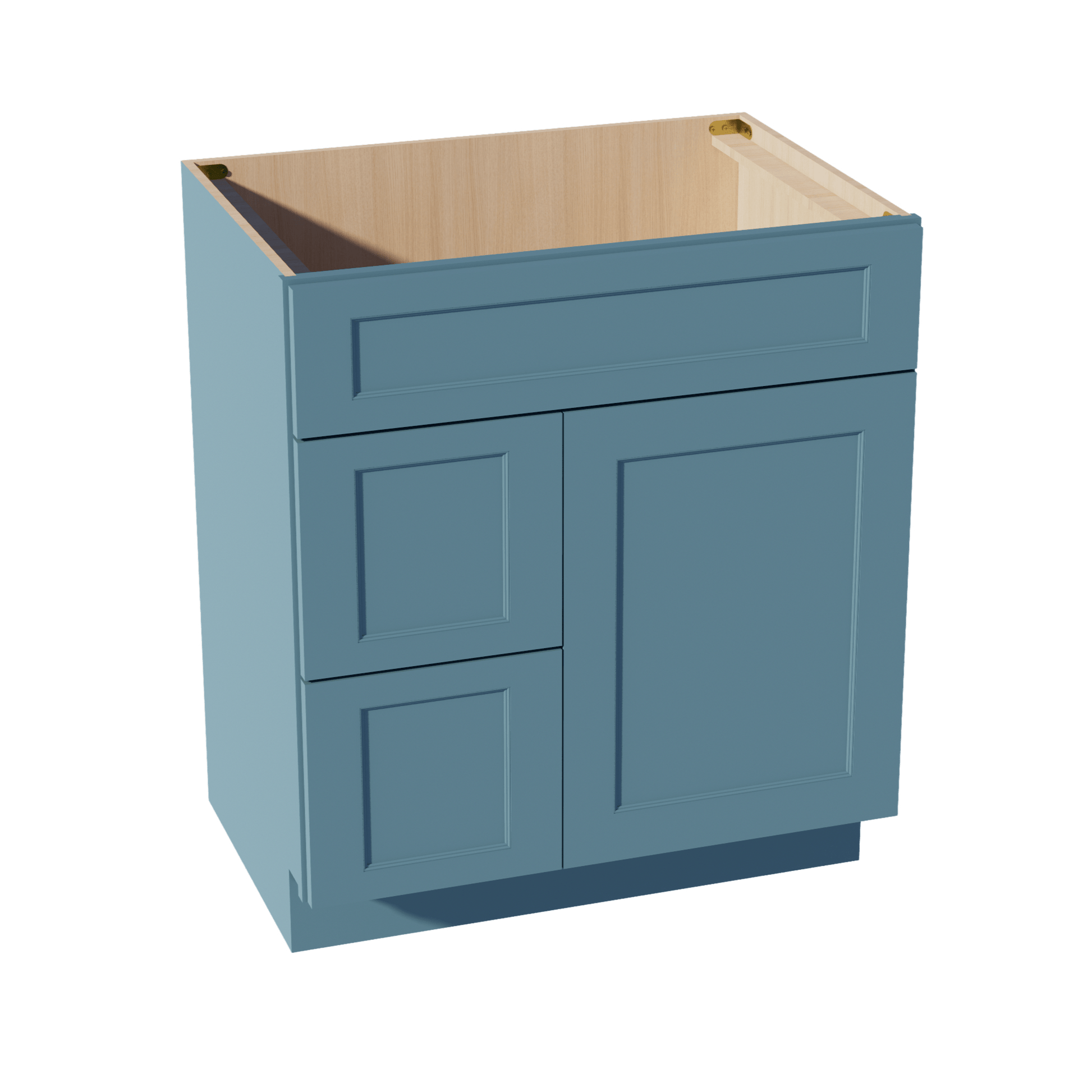 TG - VSD3021L: Soft Green Shaker 30"W x 34 - 1/2"H x 21"D 1 Door & 2 Left Drawers Offset Vanity Sink Base Cabinets - NextCabinets