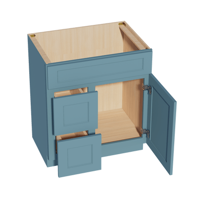 TG - VSD3021L: Soft Green Shaker 30"W x 34 - 1/2"H x 21"D 1 Door & 2 Left Drawers Offset Vanity Sink Base Cabinets - NextCabinets