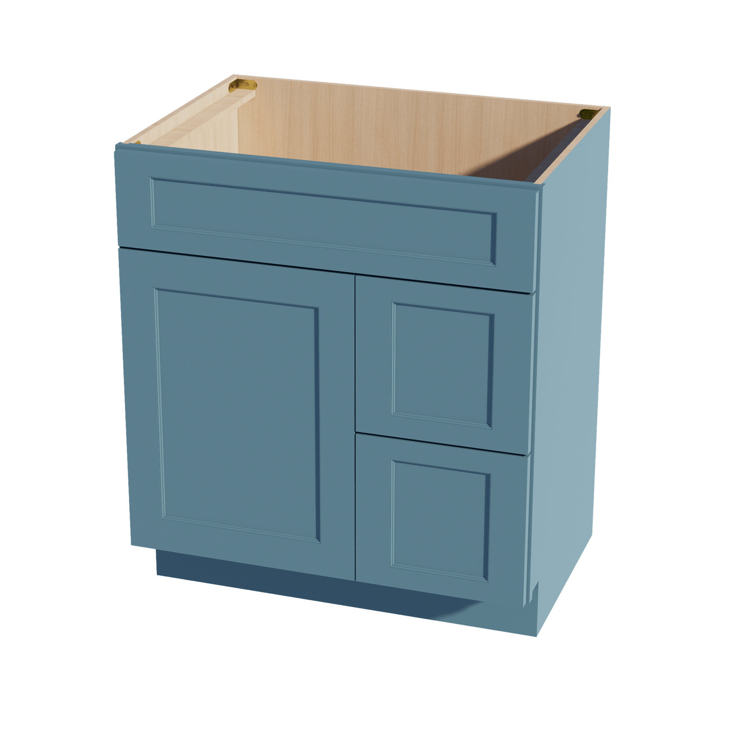 TG - VSD3021R: Soft Green Shaker 30"W x 34 - 1/2"H x 21"D 1 Door & 2 Right Drawers Offset Vanity Sink Base Cabinets - NextCabinets