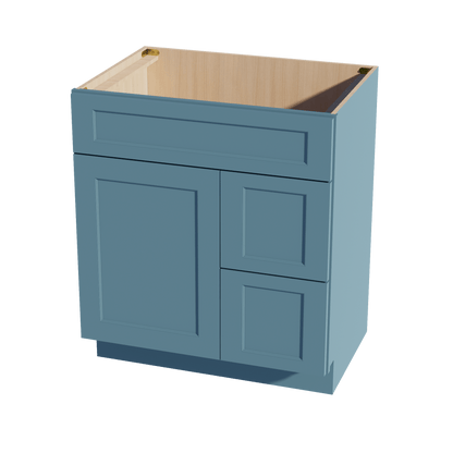 TG - VSD3021R: Soft Green Shaker 30"W x 34 - 1/2"H x 21"D 1 Door & 2 Right Drawers Offset Vanity Sink Base Cabinets - NextCabinets
