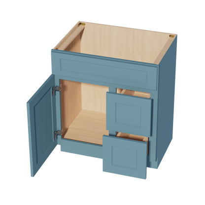 TG - VSD3021R: Soft Green Shaker 30"W x 34 - 1/2"H x 21"D 1 Door & 2 Right Drawers Offset Vanity Sink Base Cabinets - NextCabinets