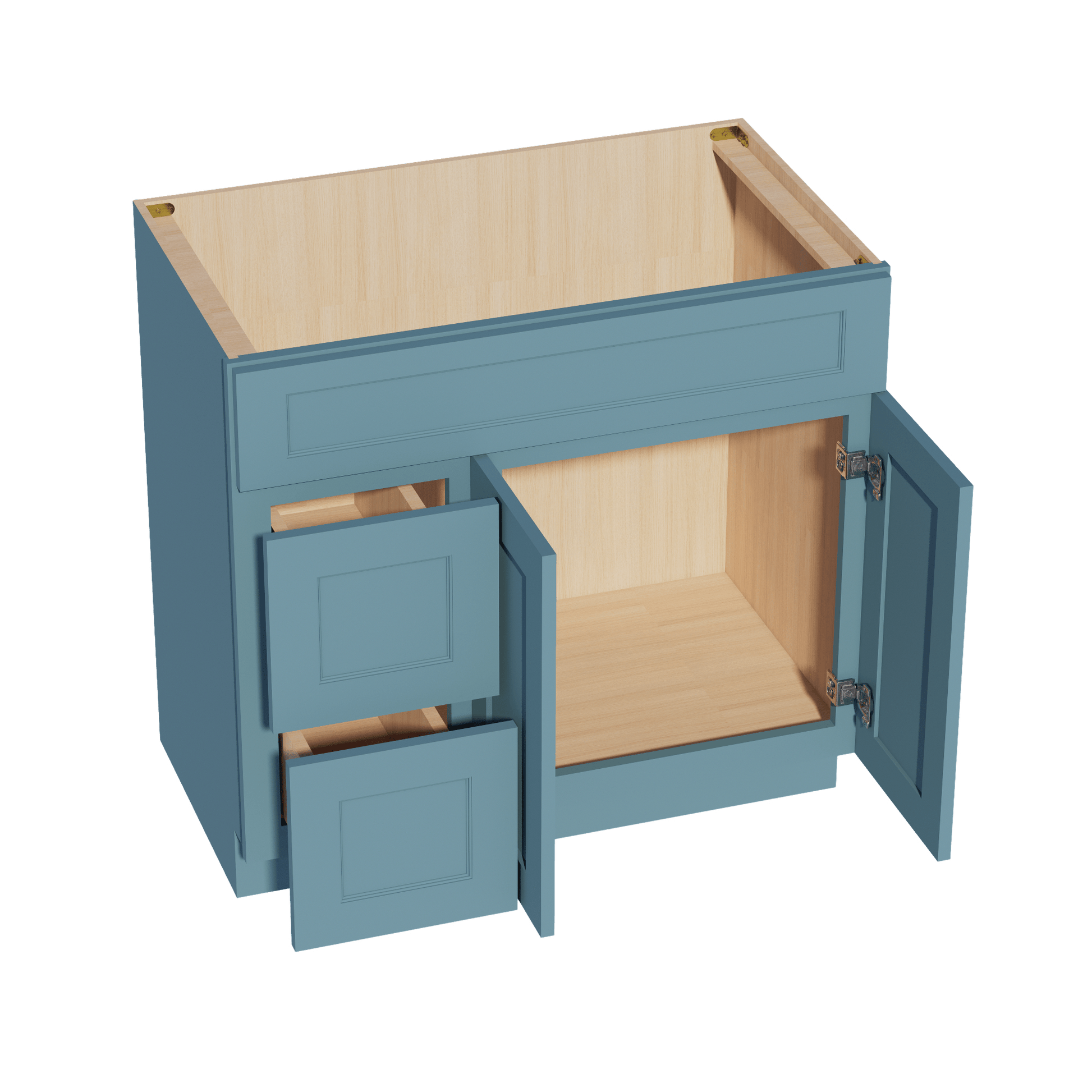 TG - VSD3621L: Soft Green Shaker 36"W x 34 - 1/2"H x 21"D 2 Doors & 2 Left Drawers Offset Vanity Sink Base Cabinets - NextCabinets