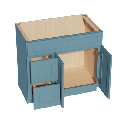 TG - VSD3621L: Soft Green Shaker 36"W x 34 - 1/2"H x 21"D 2 Doors & 2 Left Drawers Offset Vanity Sink Base Cabinets - NextCabinets