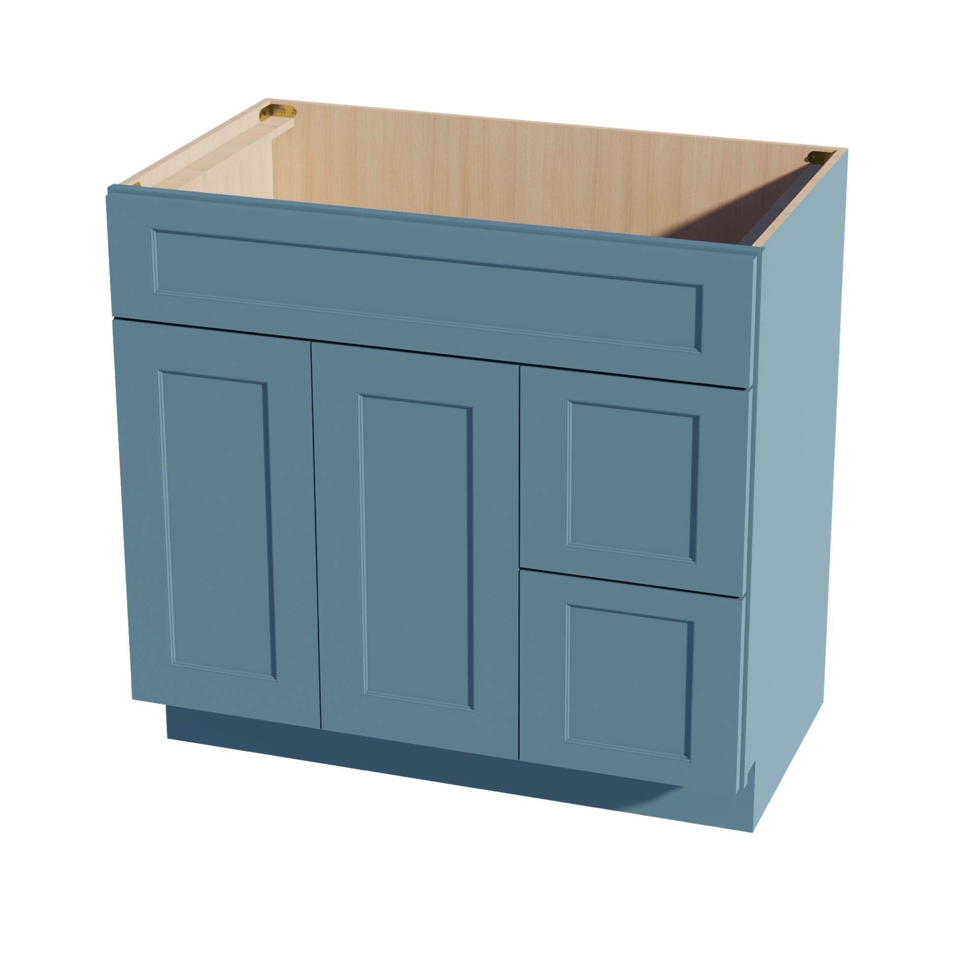 TG - VSD3621R: Soft Green Shaker 36"W x 34 - 1/2"H x 21"D 2 Doors & 2 Right Drawers Offset Vanity Sink Base Cabinets - NextCabinets