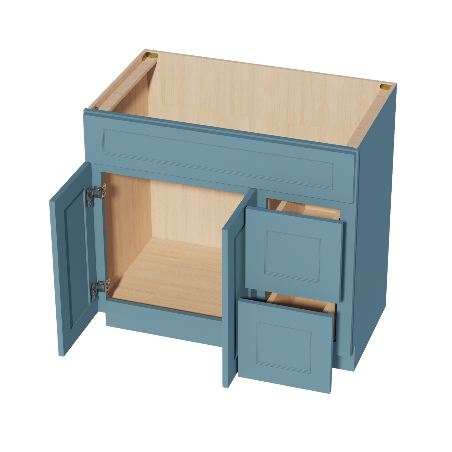 TG - VSD3621R: Soft Green Shaker 36"W x 34 - 1/2"H x 21"D 2 Doors & 2 Right Drawers Offset Vanity Sink Base Cabinets - NextCabinets