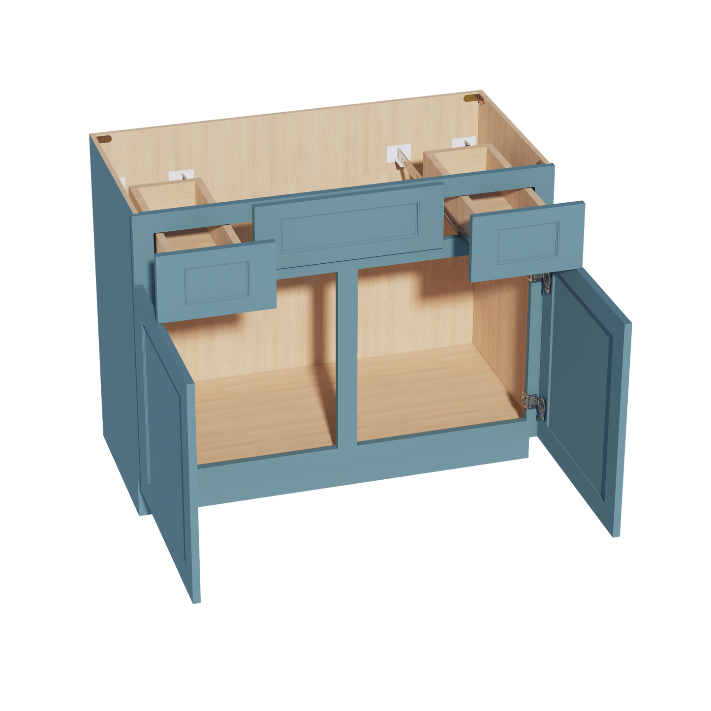 TG - VSD4221: Soft Green Shaker 42"W x 34 - 1/2"H x 21"D 2 Doors, 2 Drawers & 1 False Drawer Centered Vanity Sink Base Cabinets - NextCabinets