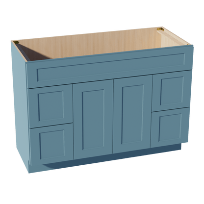 TG - VSD4821: Soft Green Shaker 48"W x 34 - 1/2"H x 21"D 2 Doors, 4 Drawers & 1 False Drawer Centered Vanity Sink Base Cabinets - NextCabinets