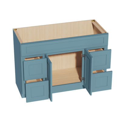 TG - VSD4821: Soft Green Shaker 48"W x 34 - 1/2"H x 21"D 2 Doors, 4 Drawers & 1 False Drawer Centered Vanity Sink Base Cabinets - NextCabinets