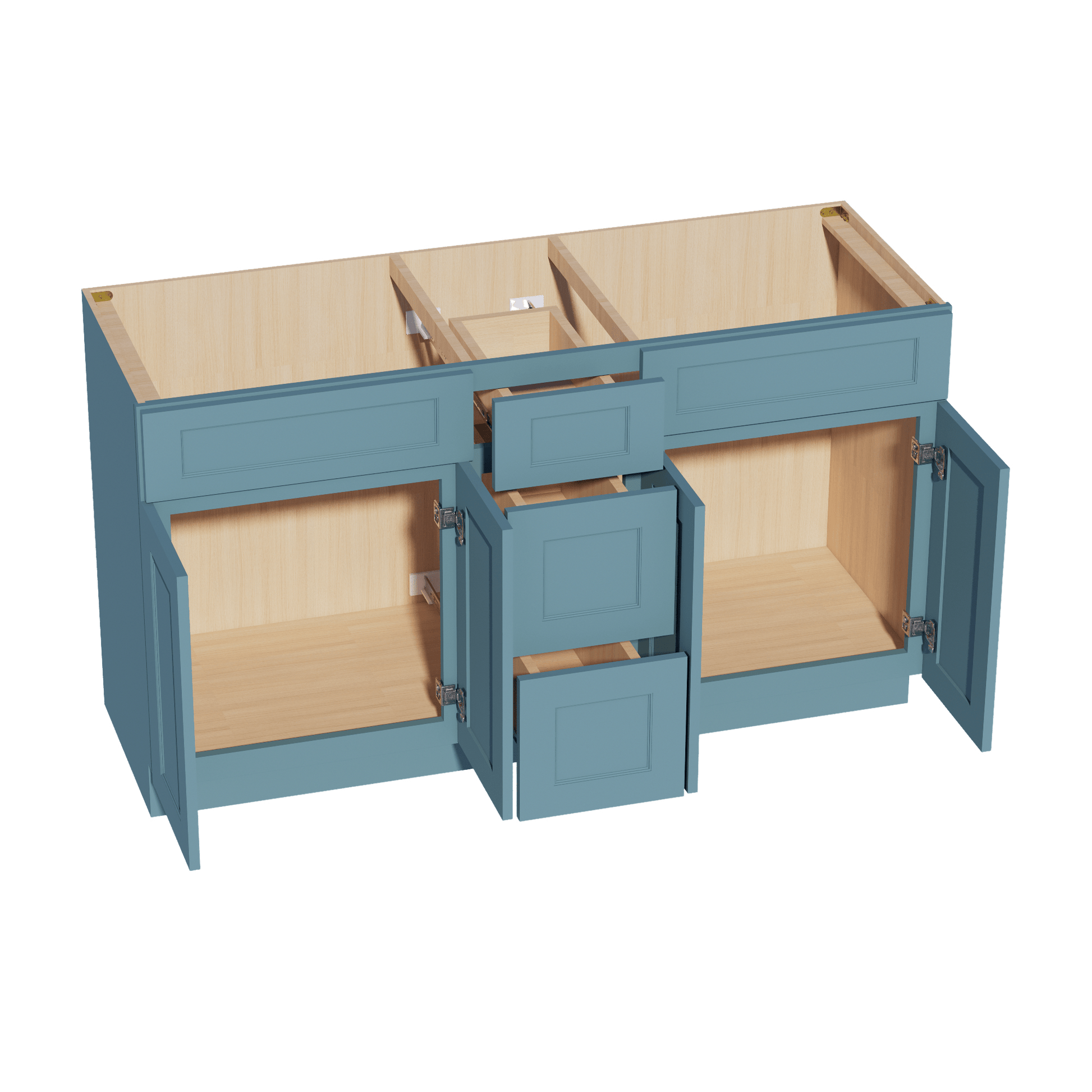 TG - VSD60DOUBLEE: Soft Green Shaker 60"W x 34 - 1/2"H x 21"D 4 Doors, 3 Drawers & 2 False Drawers Double Sink Vanity Base Combo Cabinets - NextCabinets