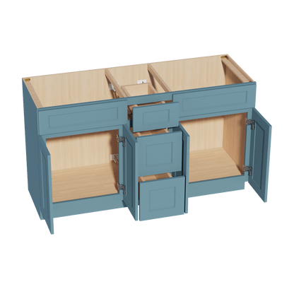 TG - VSD60DOUBLEE: Soft Green Shaker 60"W x 34 - 1/2"H x 21"D 4 Doors, 3 Drawers & 2 False Drawers Double Sink Vanity Base Combo Cabinets - NextCabinets