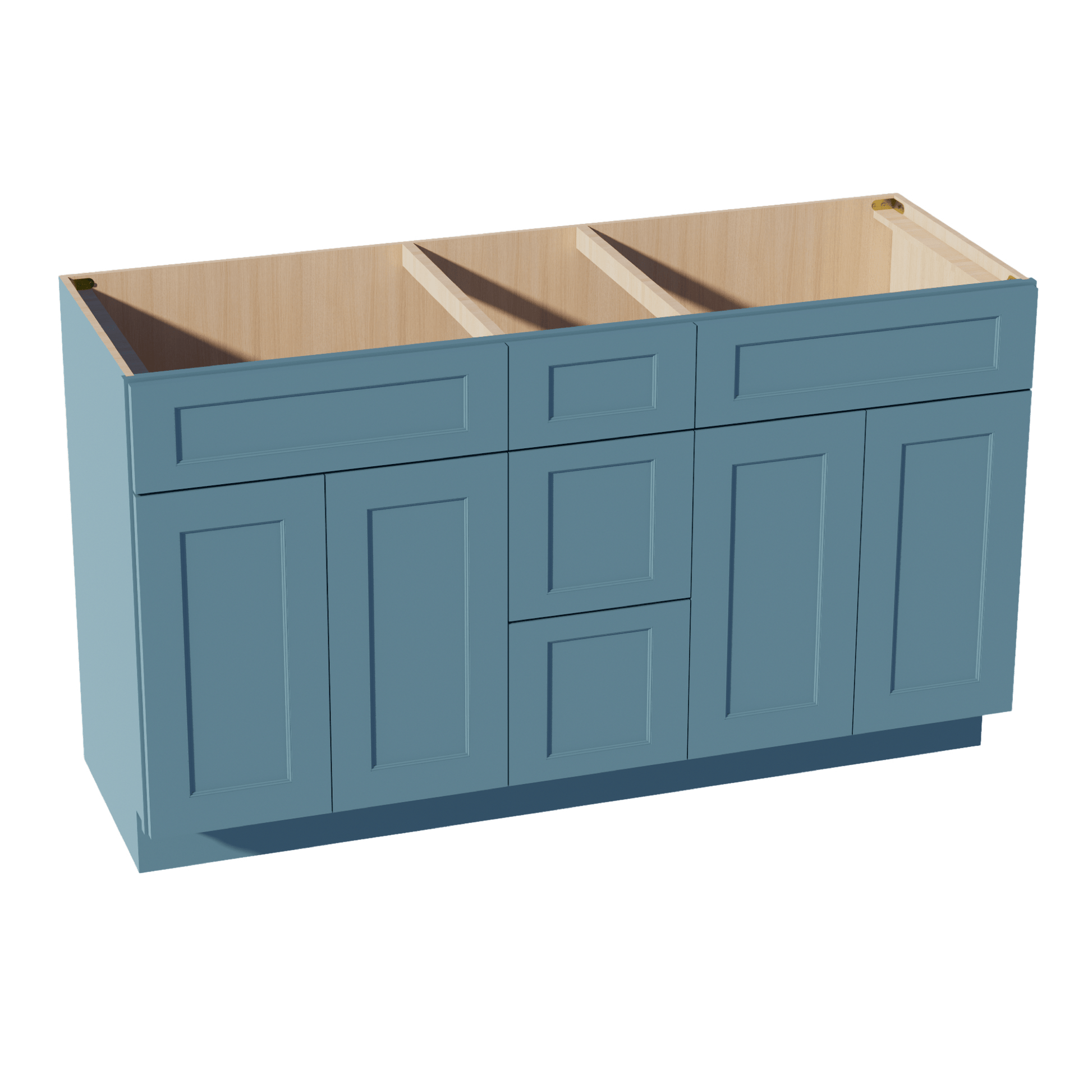 TG - VSD60DOUBLEE: Soft Green Shaker 60"W x 34 - 1/2"H x 21"D 4 Doors, 3 Drawers & 2 False Drawers Double Sink Vanity Base Combo Cabinets - NextCabinets