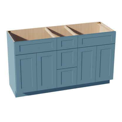 TG - VSD60DOUBLEE: Soft Green Shaker 60"W x 34 - 1/2"H x 21"D 4 Doors, 3 Drawers & 2 False Drawers Double Sink Vanity Base Combo Cabinets - NextCabinets