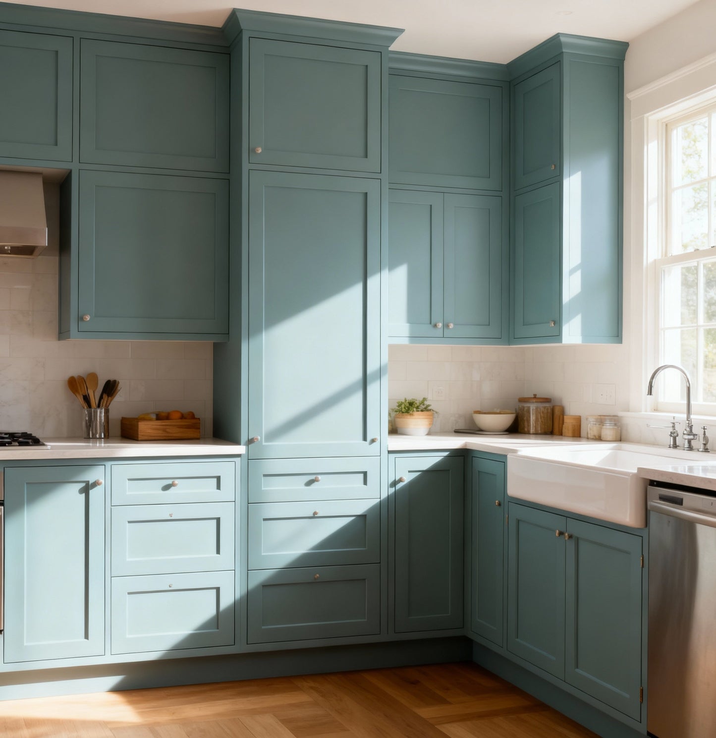 Teal Green Tall Pantry Cabinet - 24"W x 90"H