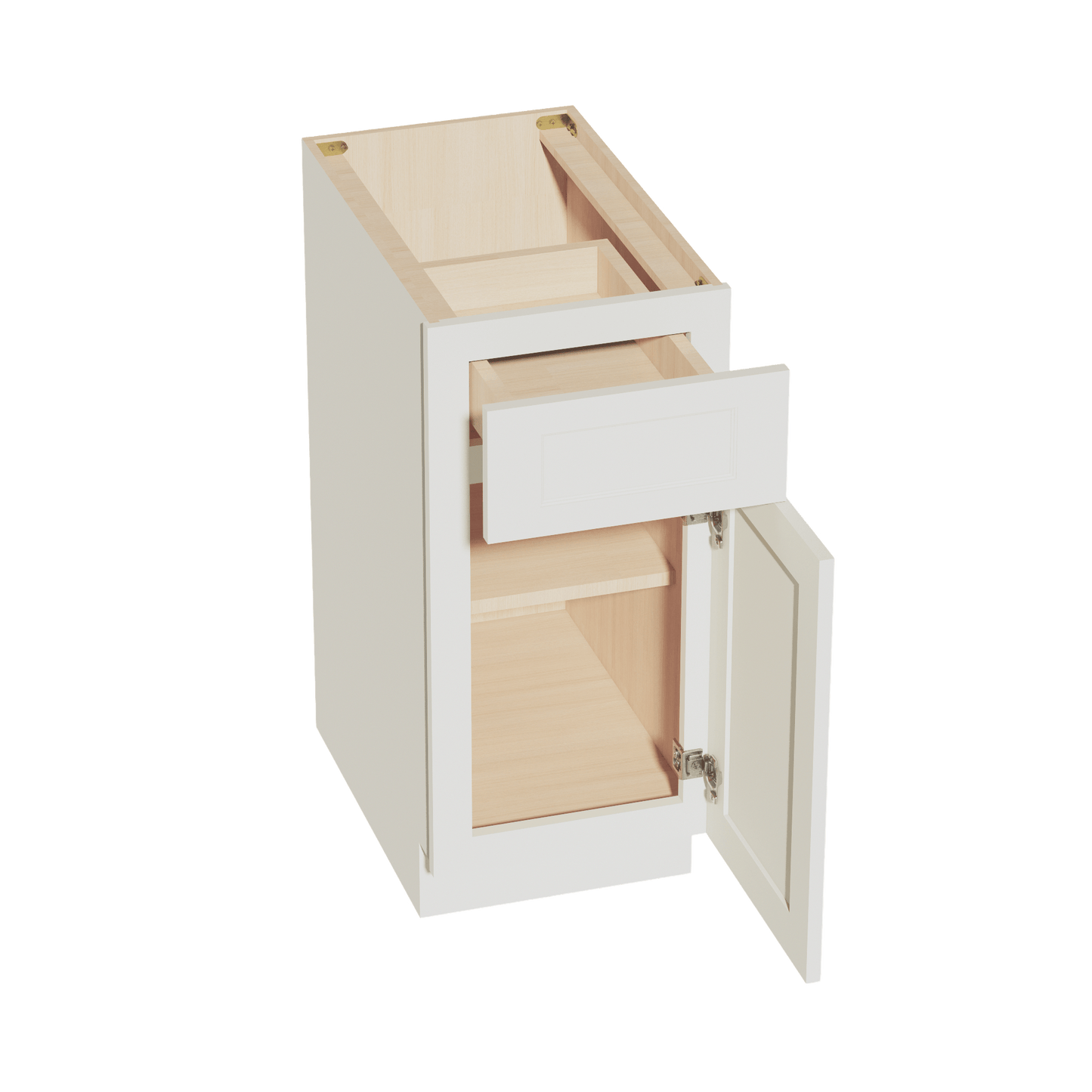TW - B15: Creamy White Shaker 15" 1 Drawer 1 Door Standard Base Cabinet - NextCabinets