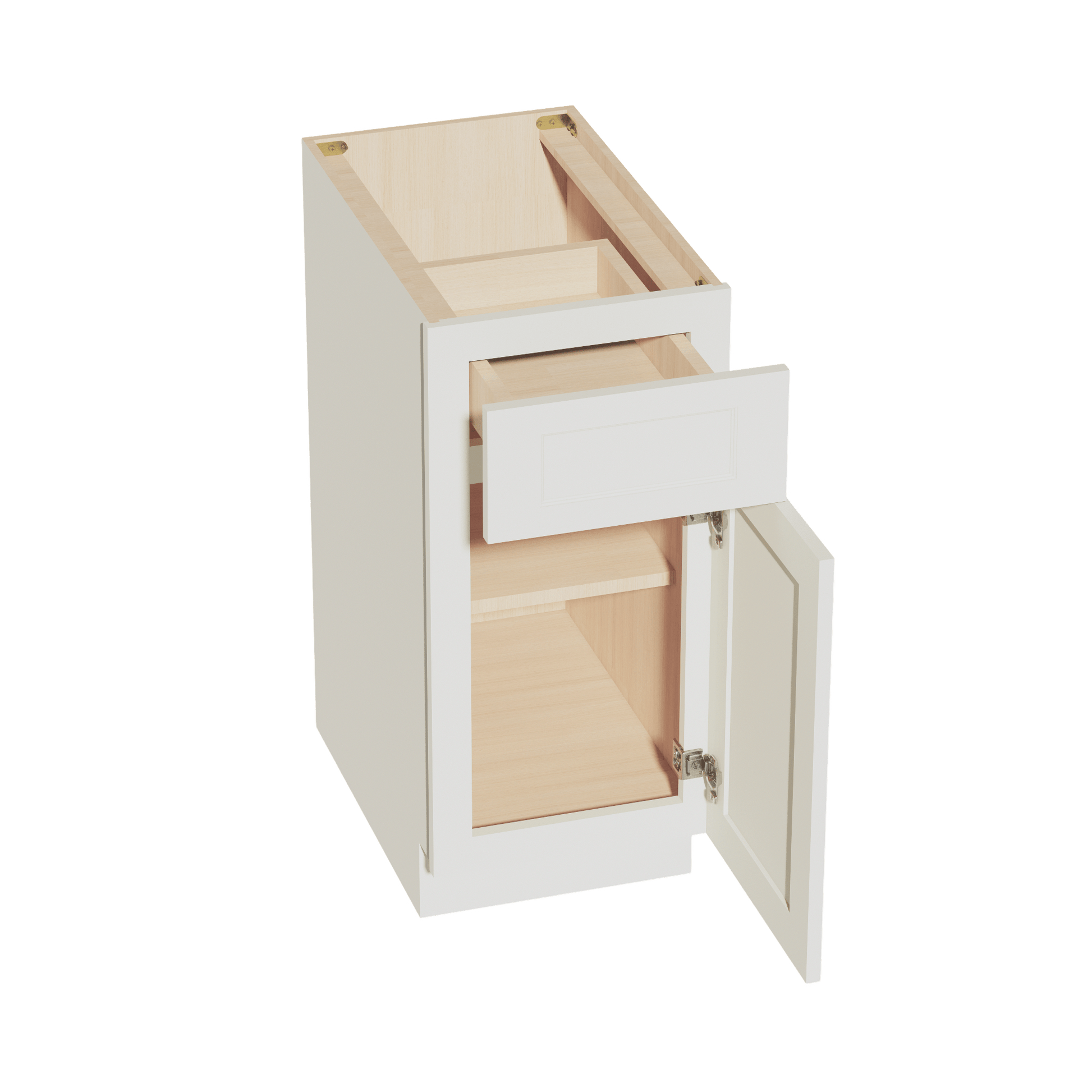 TW - B15: Creamy White Shaker 15" 1 Drawer 1 Door Standard Base Cabinet - NextCabinets