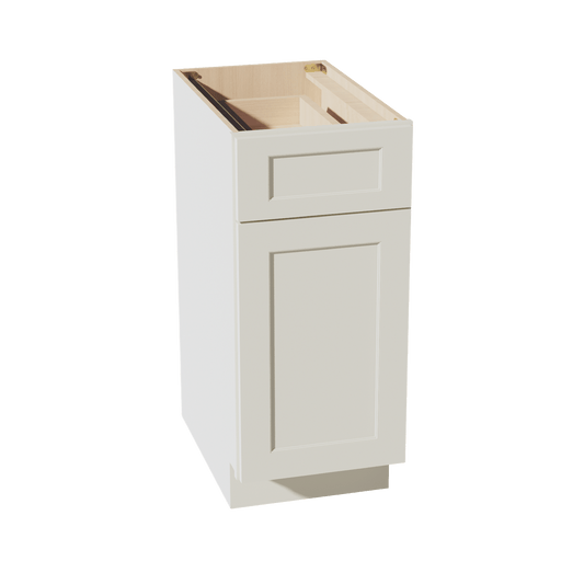 TW - B15: Creamy White Shaker 15" 1 Drawer 1 Door Standard Base Cabinet - NextCabinets