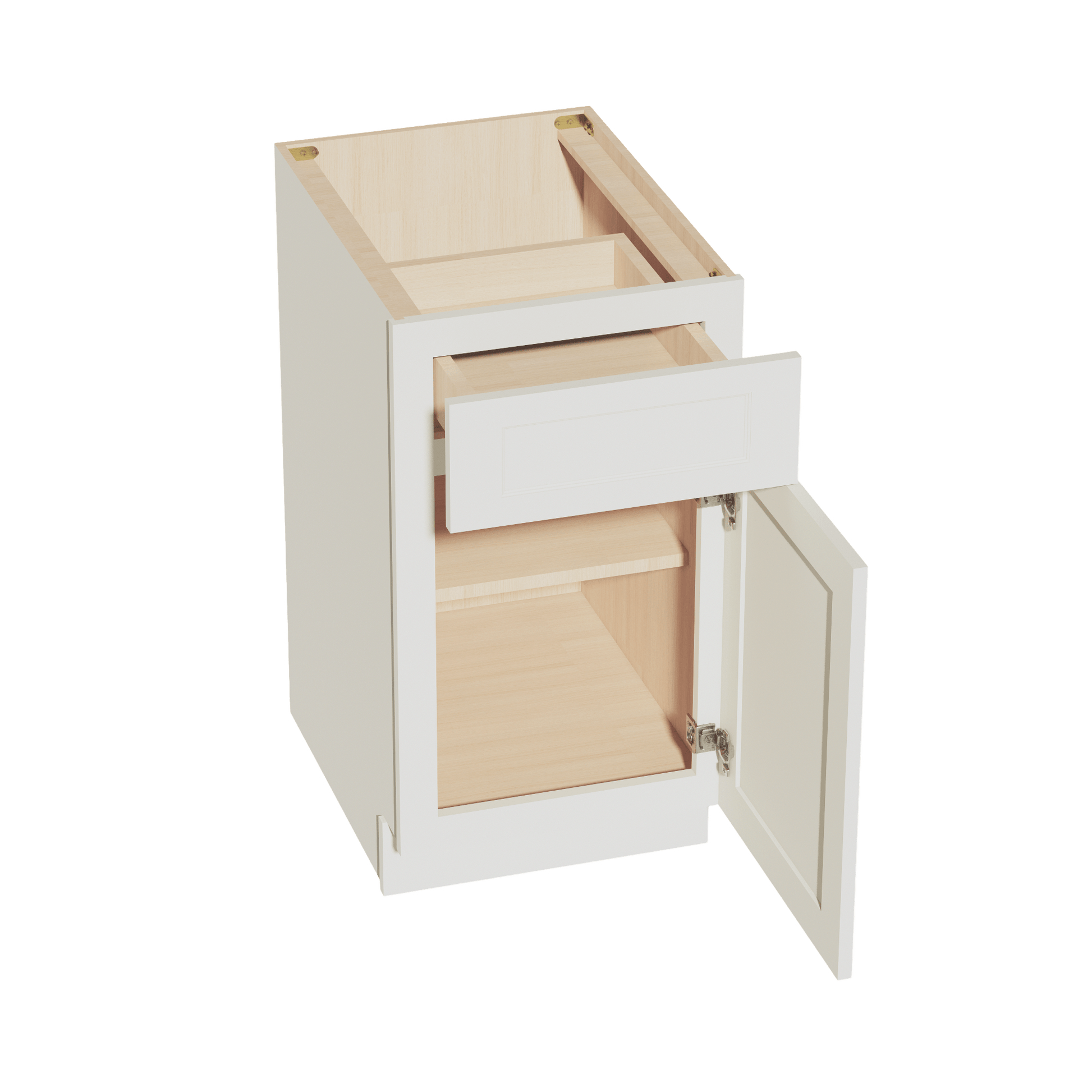TW - B18: Creamy White Shaker 18" 1 Drawer 1 Door Standard Base Cabinet - NextCabinets