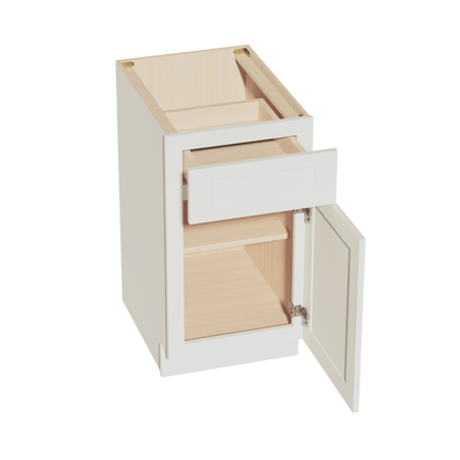 TW - B18: Creamy White Shaker 18" 1 Drawer 1 Door Standard Base Cabinet - NextCabinets