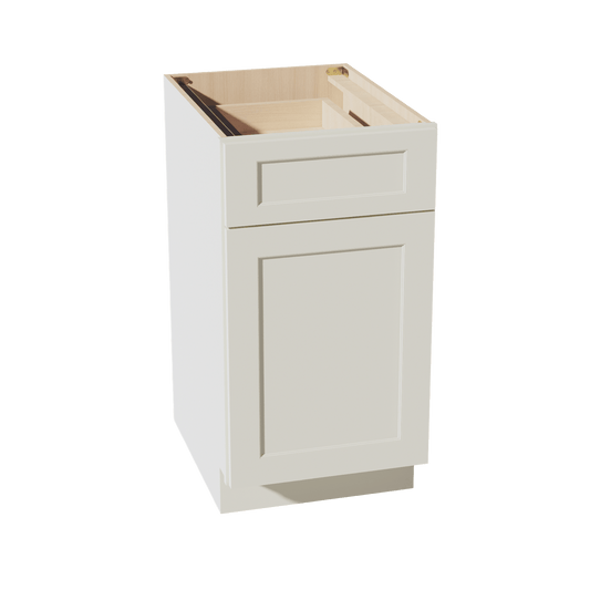 TW - B18TR: Creamy White Shaker 18" 1 Drawer Trash Pull Out Base Cabinet - NextCabinets