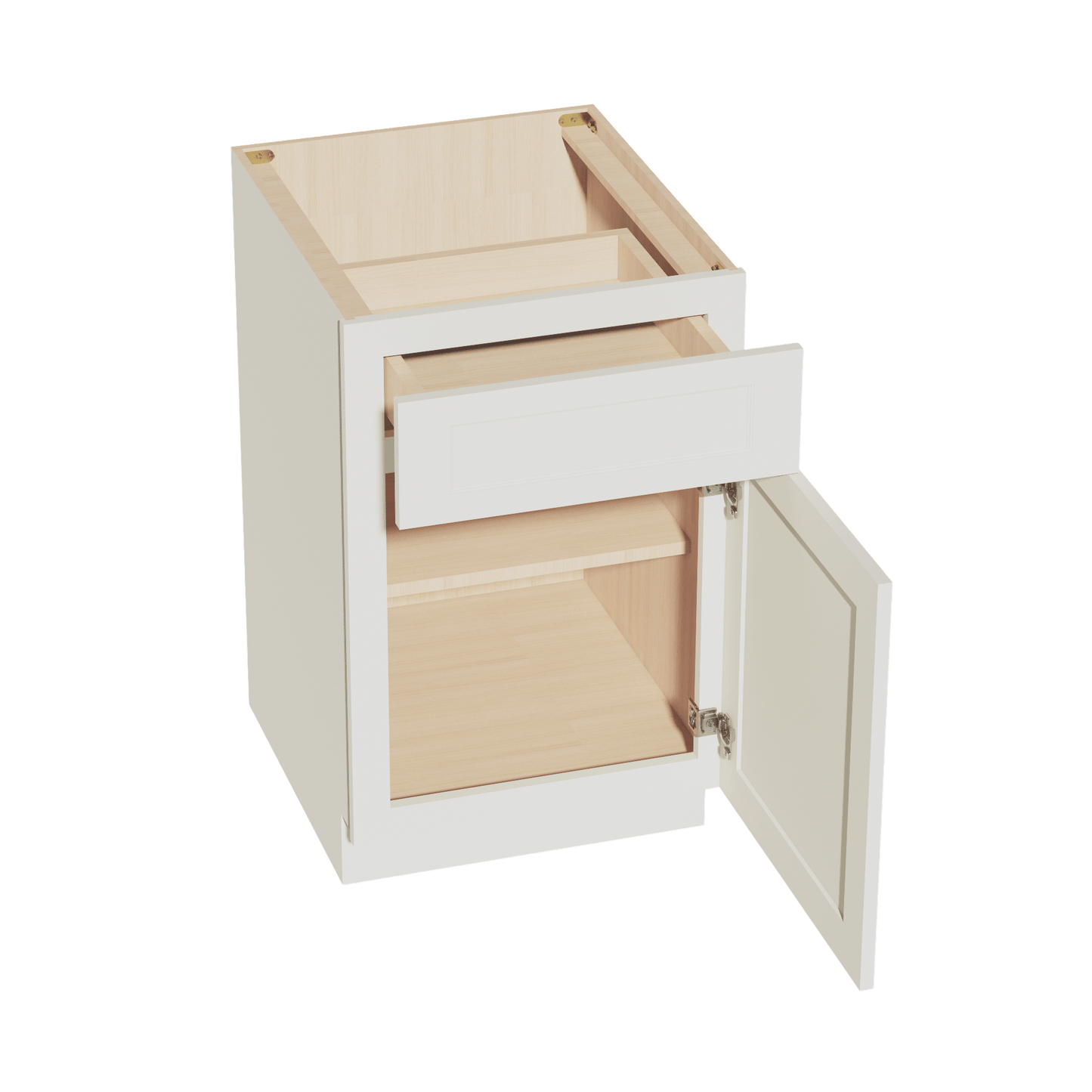 TW - B21: Creamy White Shaker 21" 1 Drawer 1 Door Standard Base Cabinet - NextCabinets