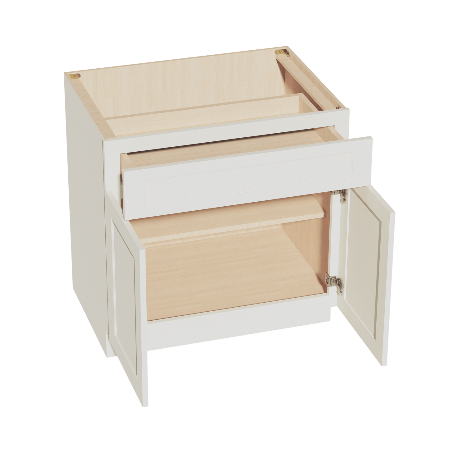 TW - B33: Creamy White Shaker 33" 1 Drawer 2 Doors Standard Base Cabinet - NextCabinets