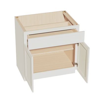 TW - B33: Creamy White Shaker 33" 1 Drawer 2 Doors Standard Base Cabinet - NextCabinets