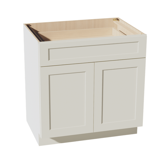 TW - B33: Creamy White Shaker 33" 1 Drawer 2 Doors Standard Base Cabinet - NextCabinets