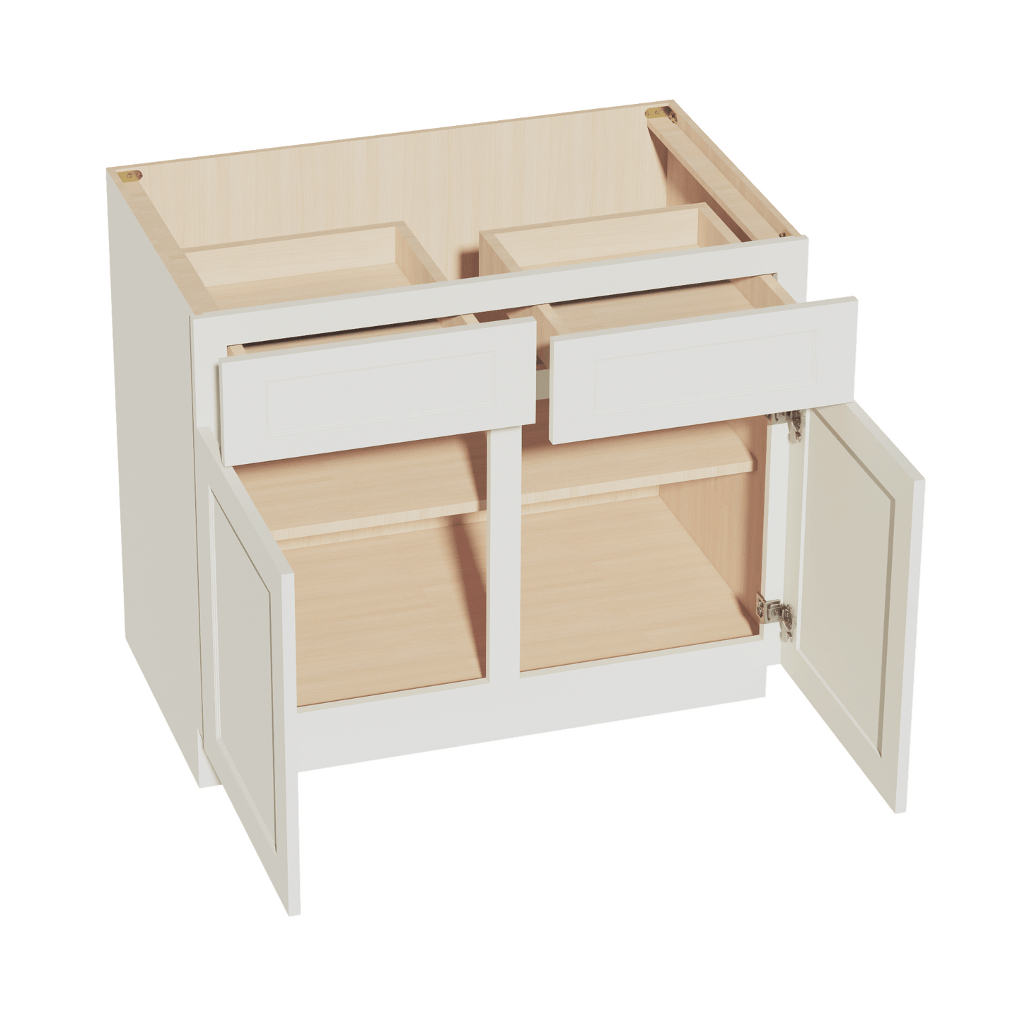 TW - B39: Creamy White Shaker 39" 2 Drawers 2 Doors Standard Base Cabinet - NextCabinets