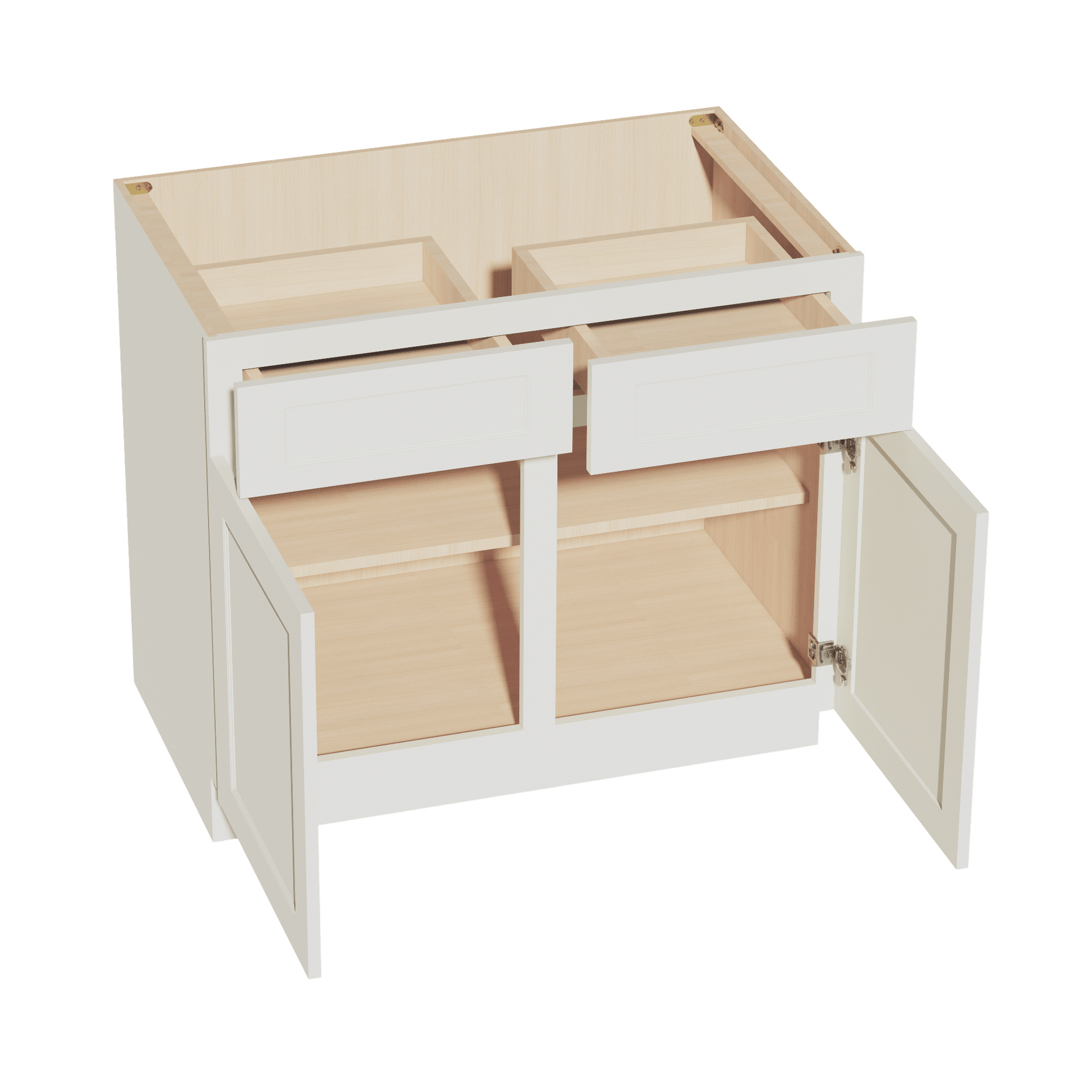 TW - B39: Creamy White Shaker 39" 2 Drawers 2 Doors Standard Base Cabinet - NextCabinets