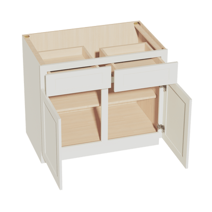 TW - B39: Creamy White Shaker 39" 2 Drawers 2 Doors Standard Base Cabinet - NextCabinets
