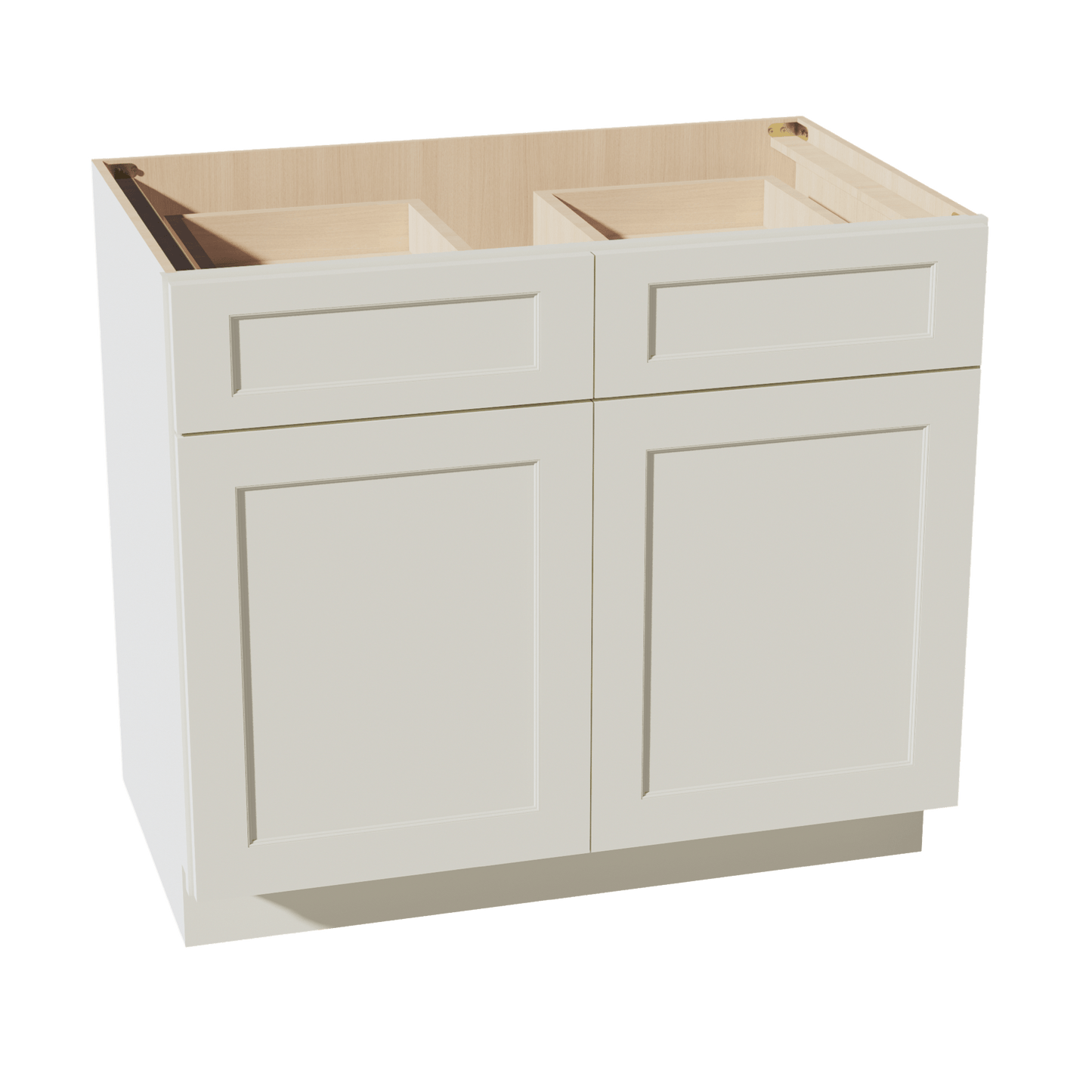 TW - B39: Creamy White Shaker 39" 2 Drawers 2 Doors Standard Base Cabinet - NextCabinets