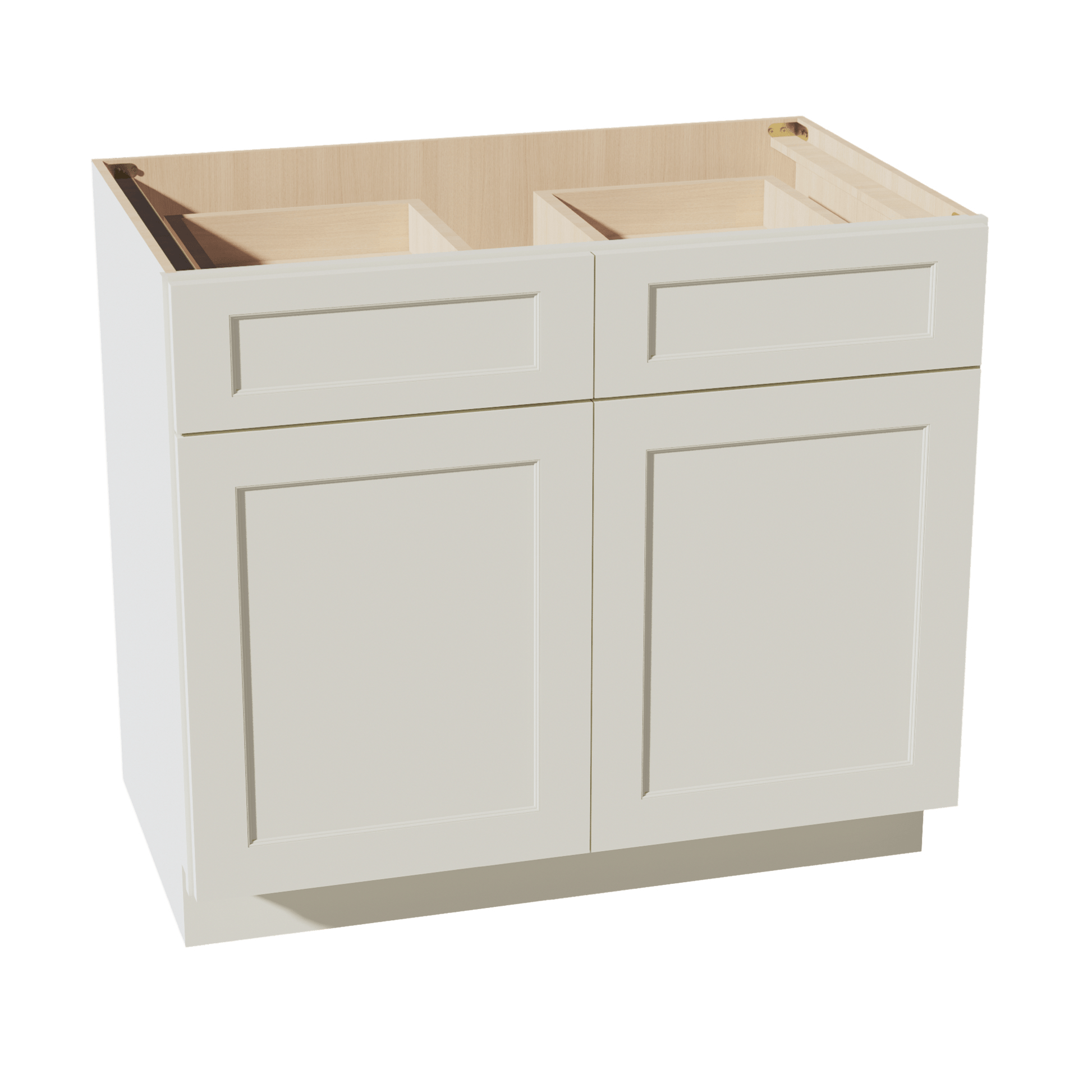 TW - B39: Creamy White Shaker 39" 2 Drawers 2 Doors Standard Base Cabinet - NextCabinets