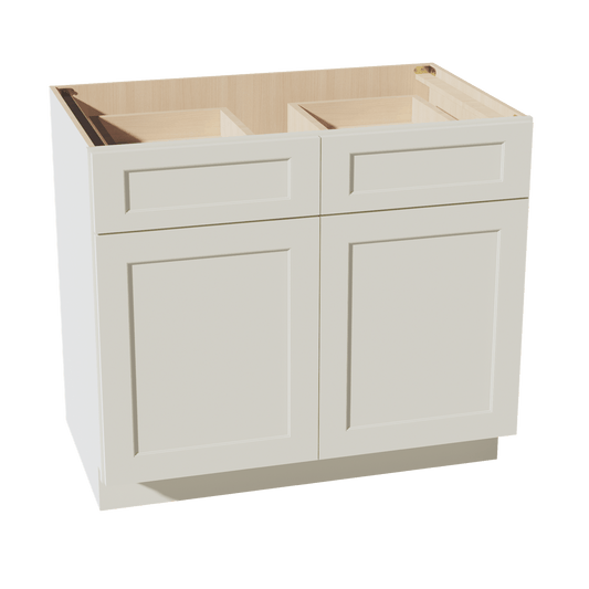 TW - B39: Creamy White Shaker 39" 2 Drawers 2 Doors Standard Base Cabinet - NextCabinets