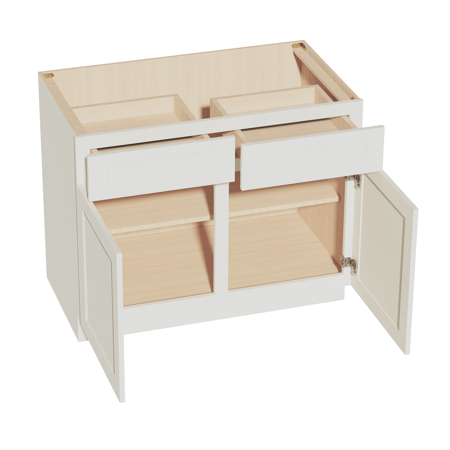 TW - B42: Creamy White Shaker 42" 2 Drawers 2 Doors Standard Base Cabinet - NextCabinets