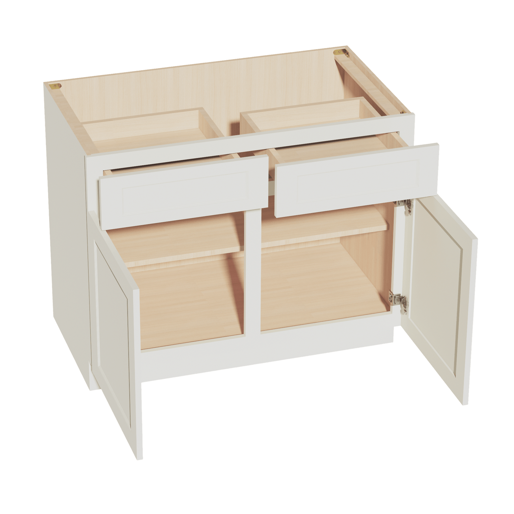 TW - B42: Creamy White Shaker 42" 2 Drawers 2 Doors Standard Base Cabinet - NextCabinets